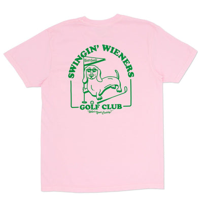 swingin’ wieners golf club unisex pocket tee | caddy pink - bean goods