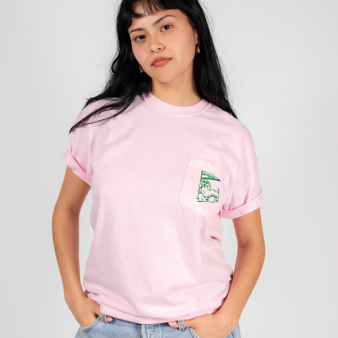 swingin’ wieners golf club unisex pocket tee | caddy pink - bean goods