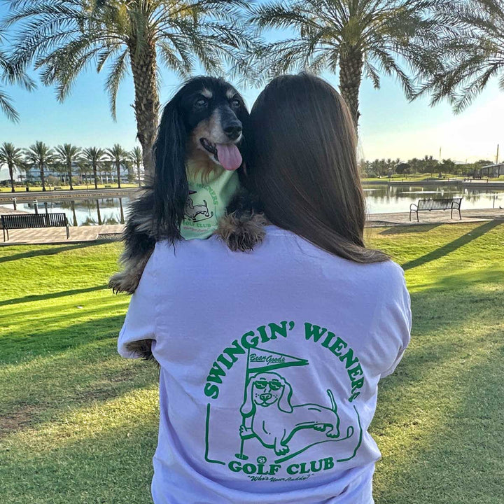 swingin' wieners golf club unisex pocket tee | lavender - bean goods