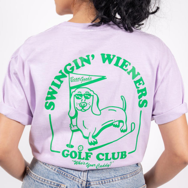 swingin' wieners golf club unisex pocket tee | lavender - bean goods