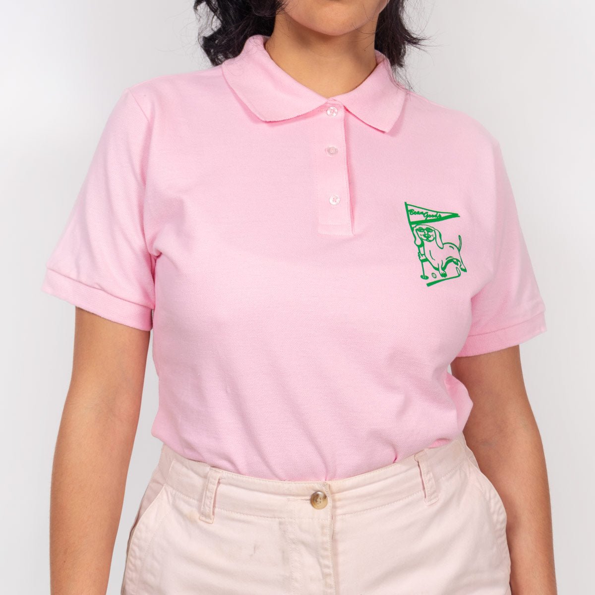 swingin' wieners golf club womens polo | pink - bean goods