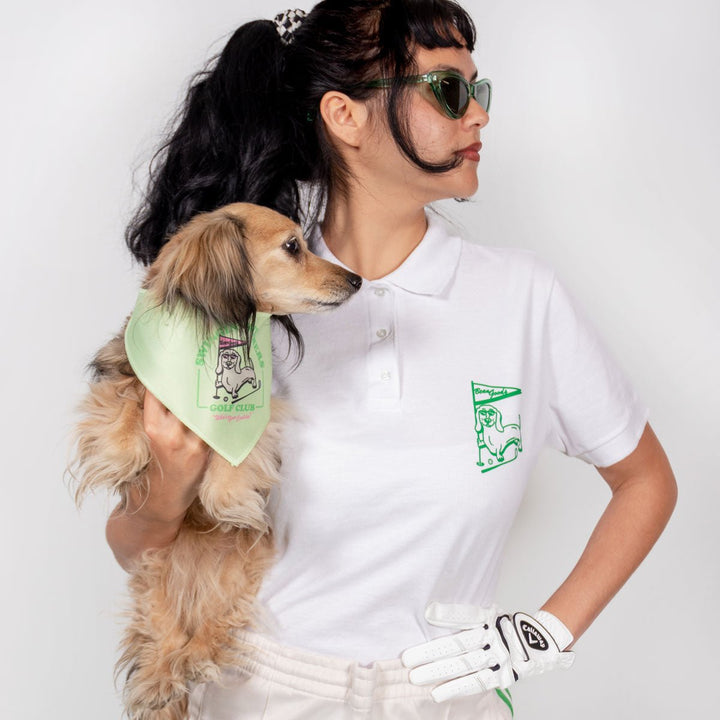 swingin' wieners golf club womens polo | white - bean goods