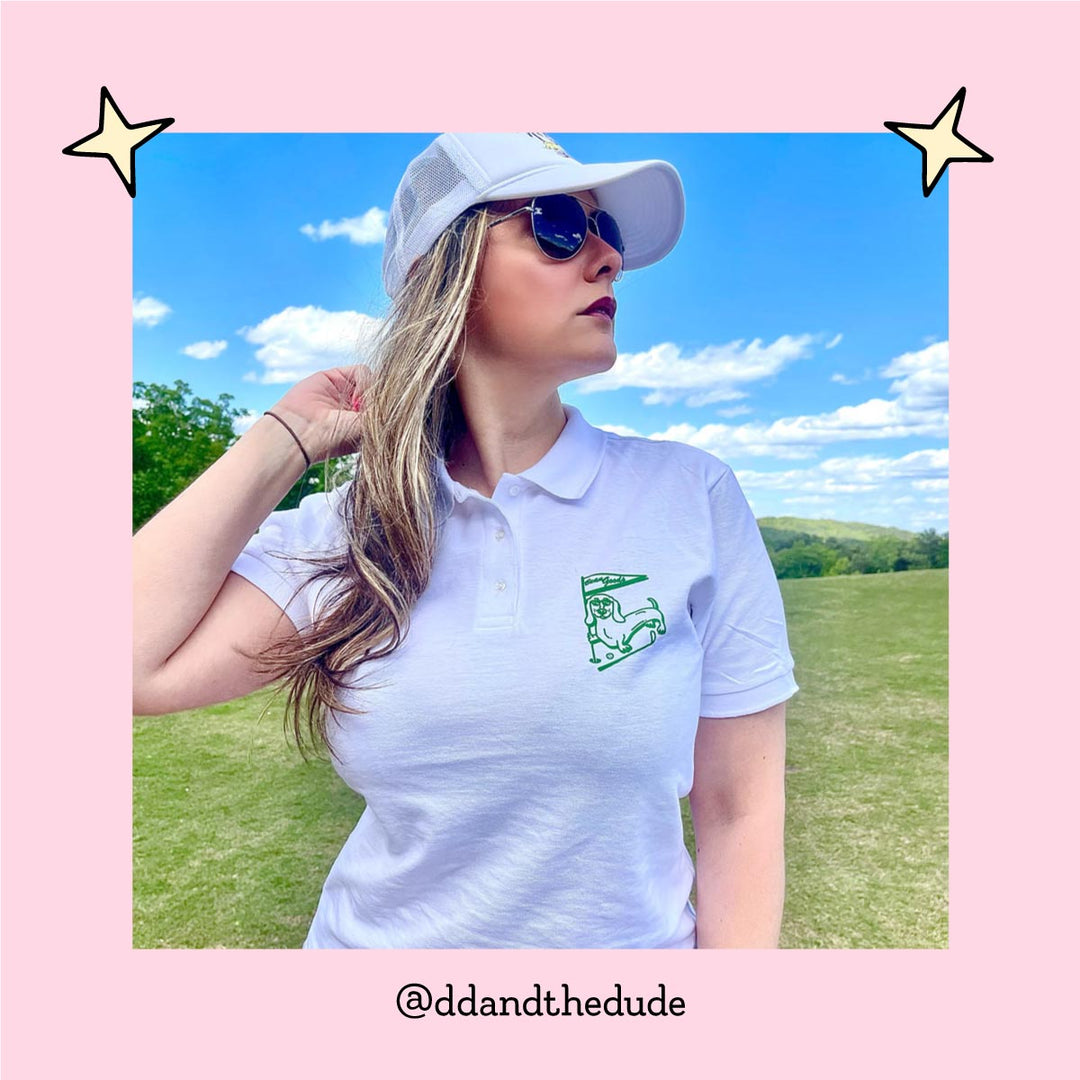 swingin' wieners golf club womens polo | white - bean goods