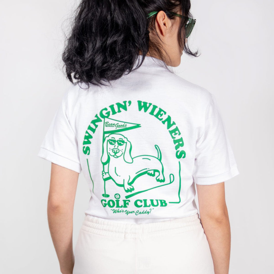 swingin' wieners golf club womens polo | white - bean goods