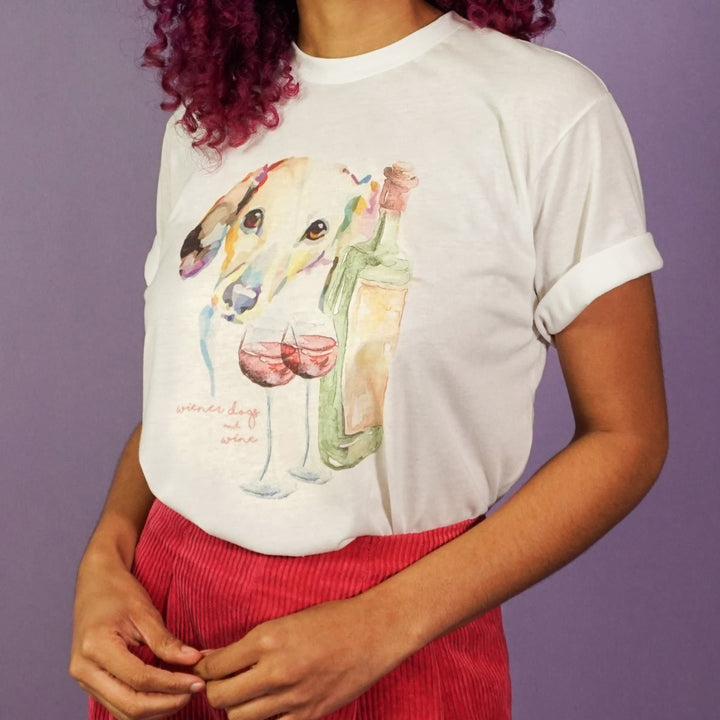 watercolor wine & wiener dogs unisex tee - BeanGoods