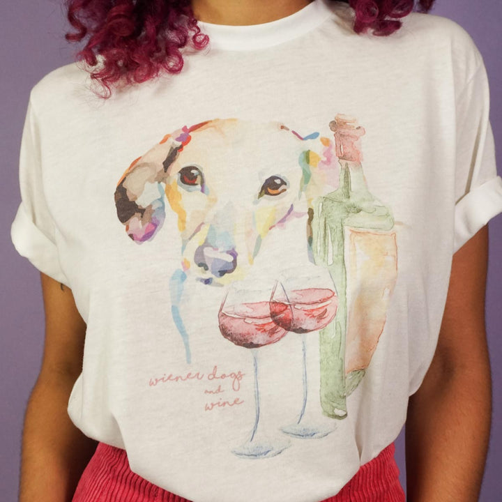 watercolor wine & wiener dogs unisex tee - BeanGoods