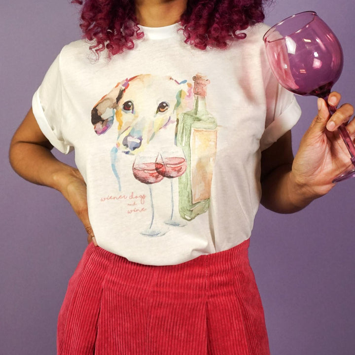 watercolor wine & wiener dogs unisex tee - BeanGoods