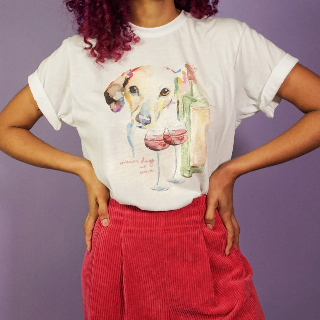 watercolor wine & wiener dogs unisex tee - BeanGoods