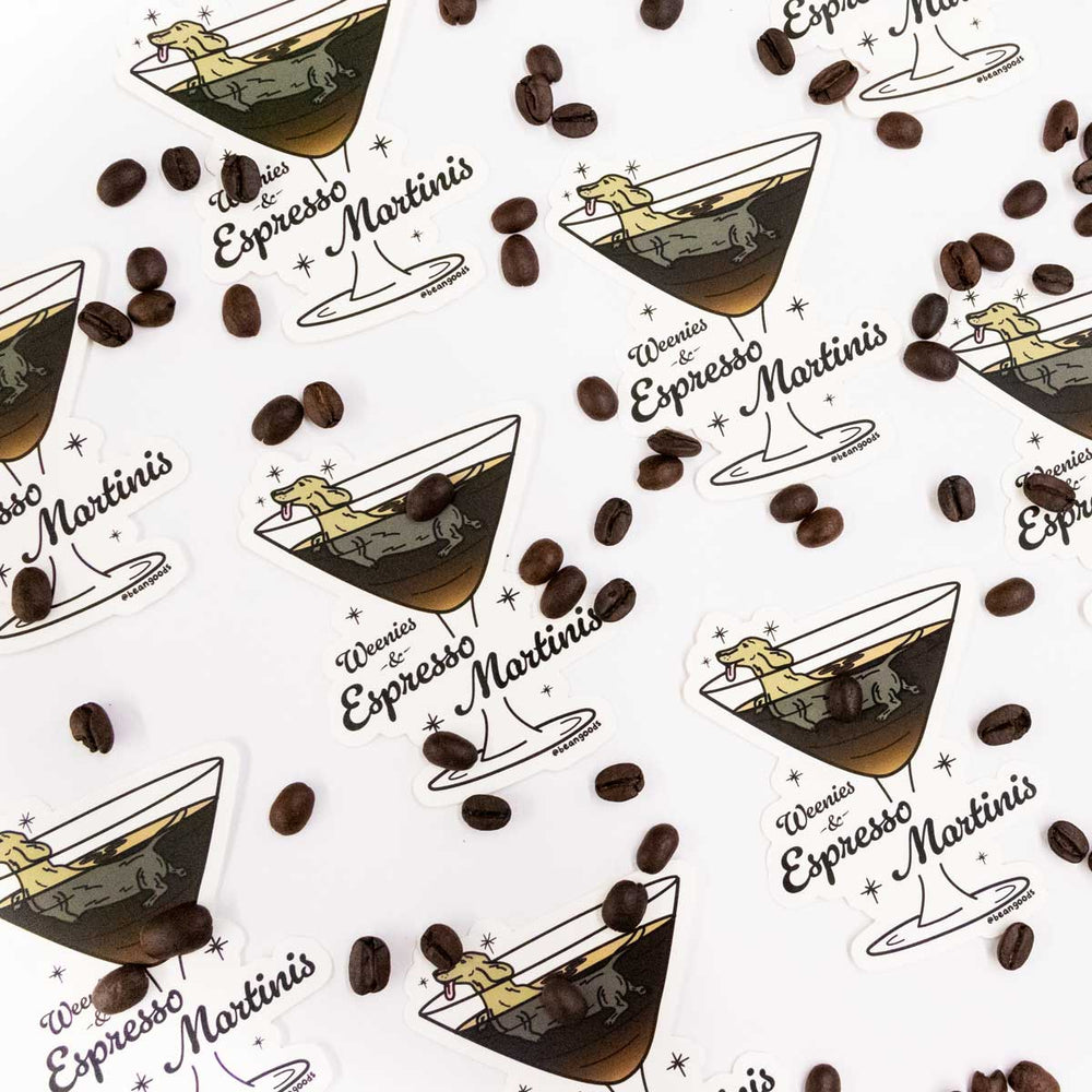 weenies & espresso martinis sticker - bean goods