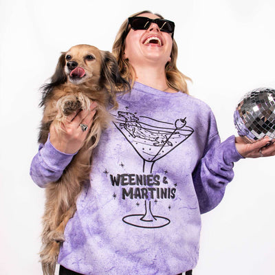 weenies & martinis unisex crew sweatshirt | purple puptini - bean goods