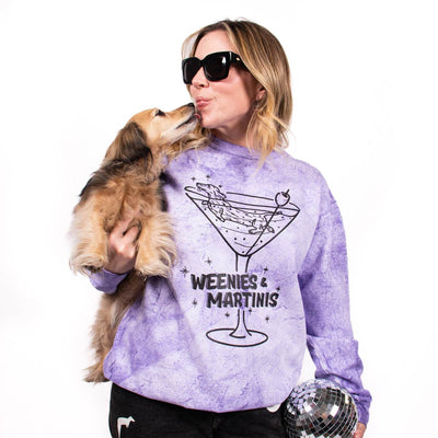 weenies & martinis unisex crew sweatshirt | purple puptini - bean goods