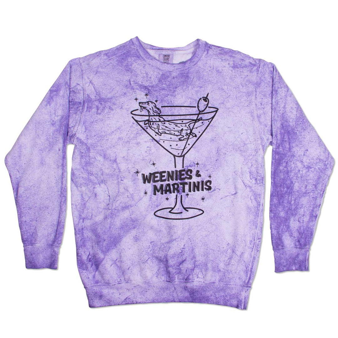 weenies & martinis unisex crew sweatshirt | purple puptini - bean goods