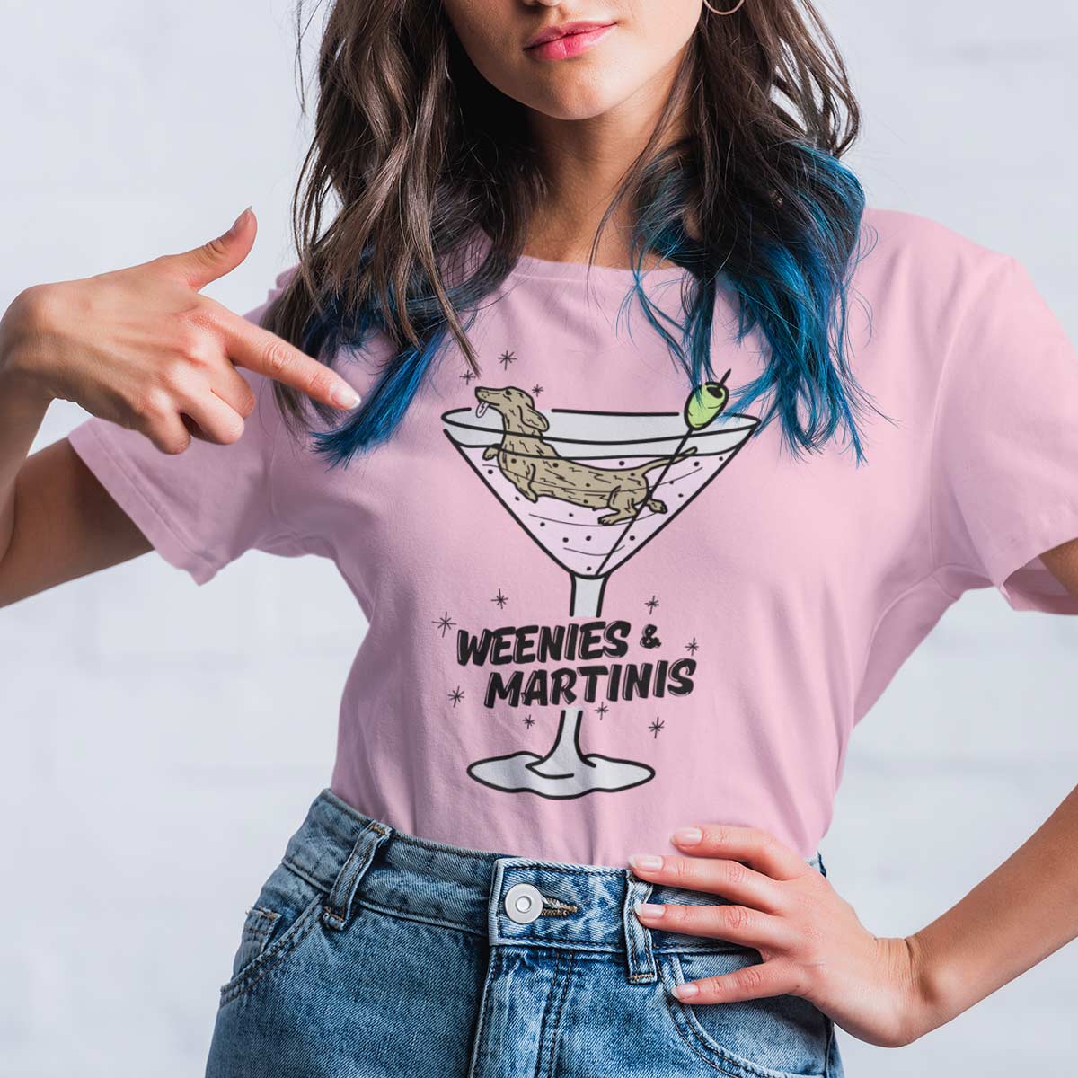 weenies & martinis | unisex tee | pink - BeanGoods