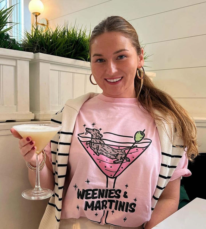 weenies & martinis | unisex tee | pink - bean goods