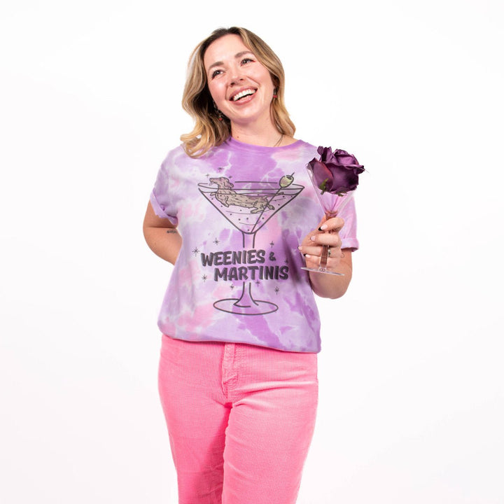 weenies & martinis unisex tee | raspberry splash tie-dye - bean goods