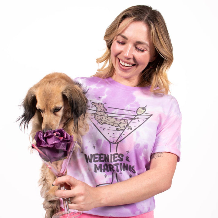 weenies & martinis unisex tee | raspberry splash tie-dye - bean goods