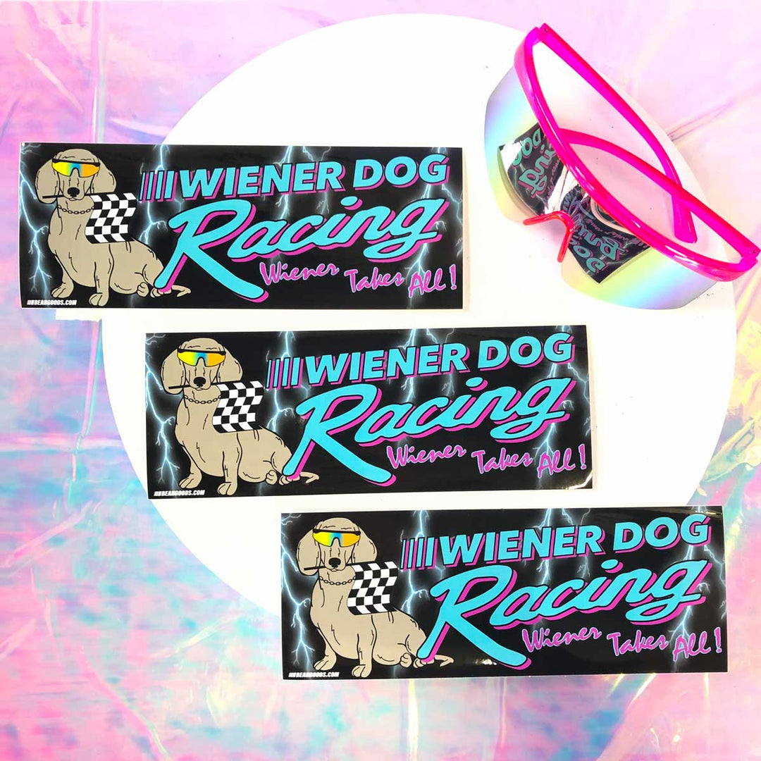 wiener dog racing bumper sticker - bean goods