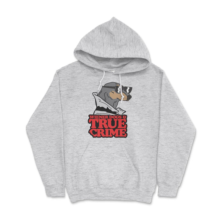 wiener dogs & true crime unisex hoodie | heather grey - BeanGoods