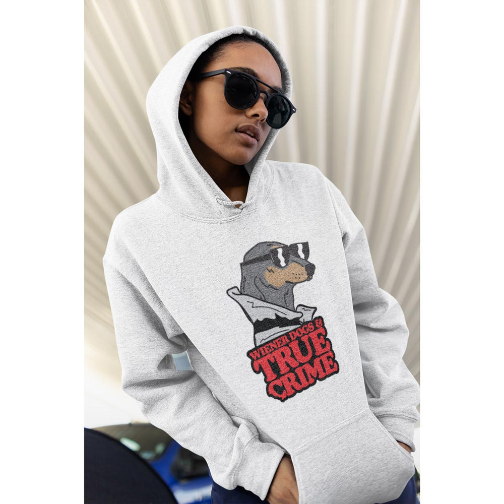 wiener dogs & true crime unisex hoodie | heather grey - BeanGoods