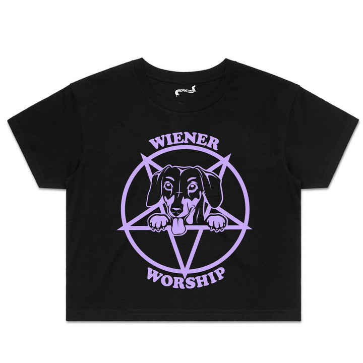 wiener worship cropped tee | black - bean goods