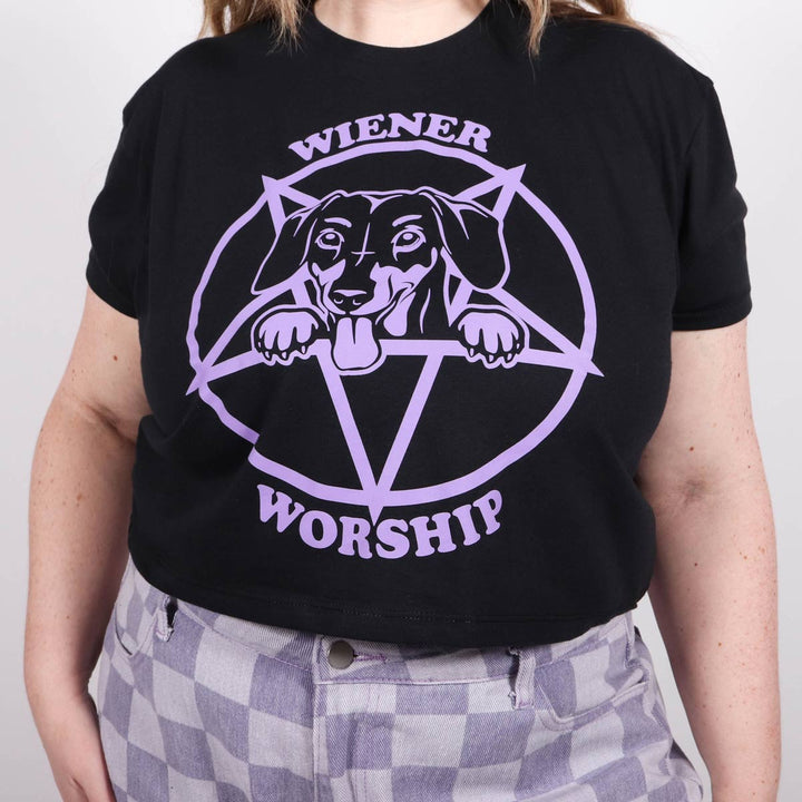 wiener worship cropped tee | black - bean goods