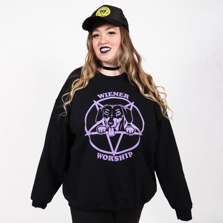 wiener worship unisex crew sweatshirt | black - bean goods