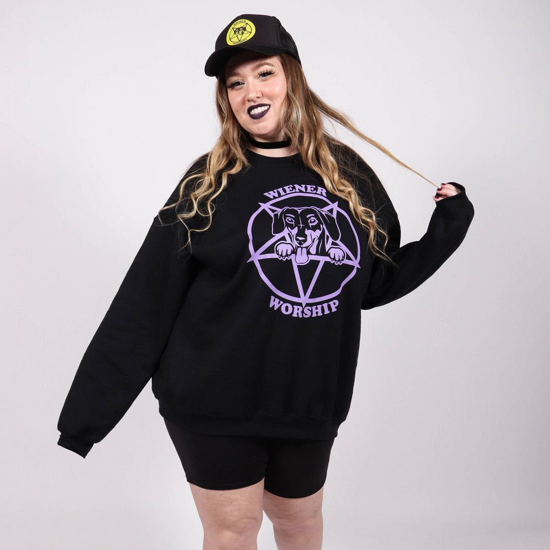 wiener worship unisex crew sweatshirt | black - bean goods